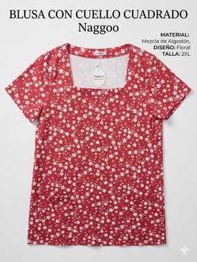 Naggoo Red Floral Square-Neck Blouse